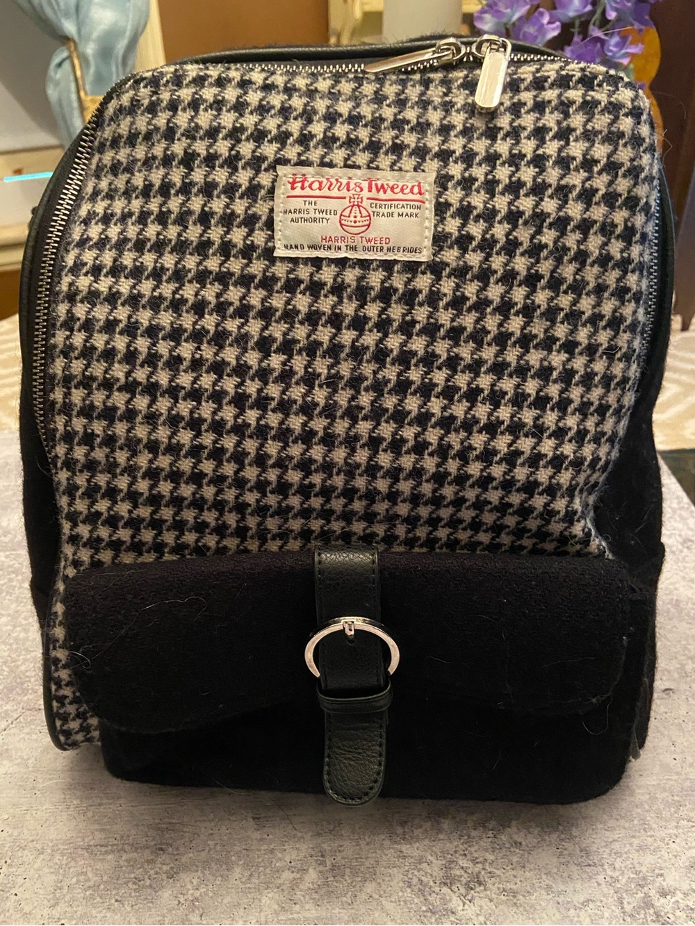 Harris Tweed Glen Appin Naver Scottish Houndstooth Wool Backpack - Picture 2 of 8